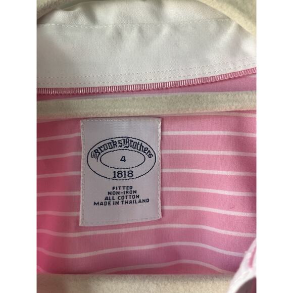 Brooks Brothers 1818 Women’s Size 4 Shirt Pink White Striped Non-Iron Fitted - Picture 4 of 9